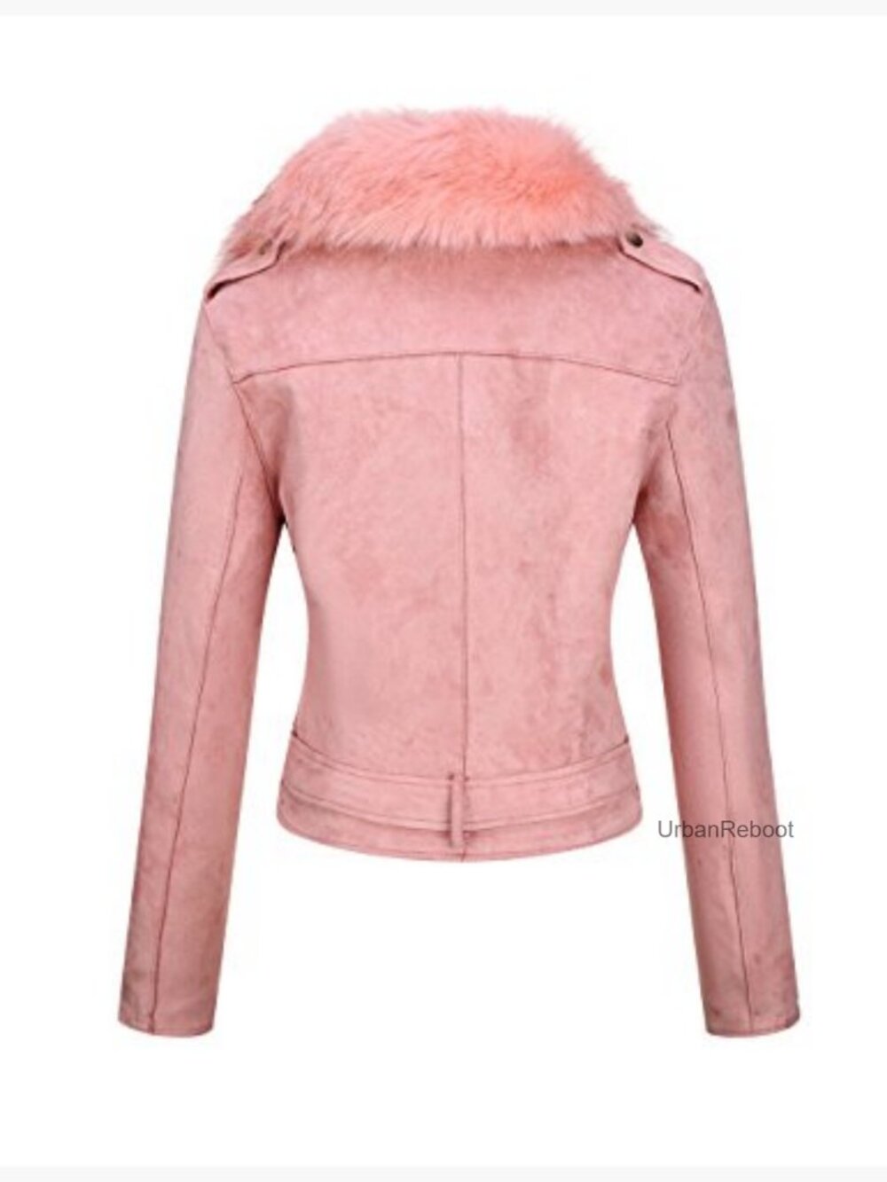 Faux Leather Moto Jacket with Sherpa Lining and Removable Belt - Picture 4 of 7